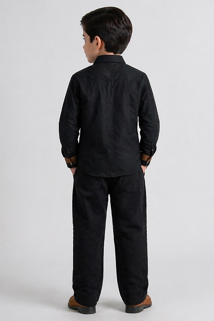 Black Cotton Embellished Shirt For Boys by Abkasa - Kids at Pernia's Pop Up Shop
