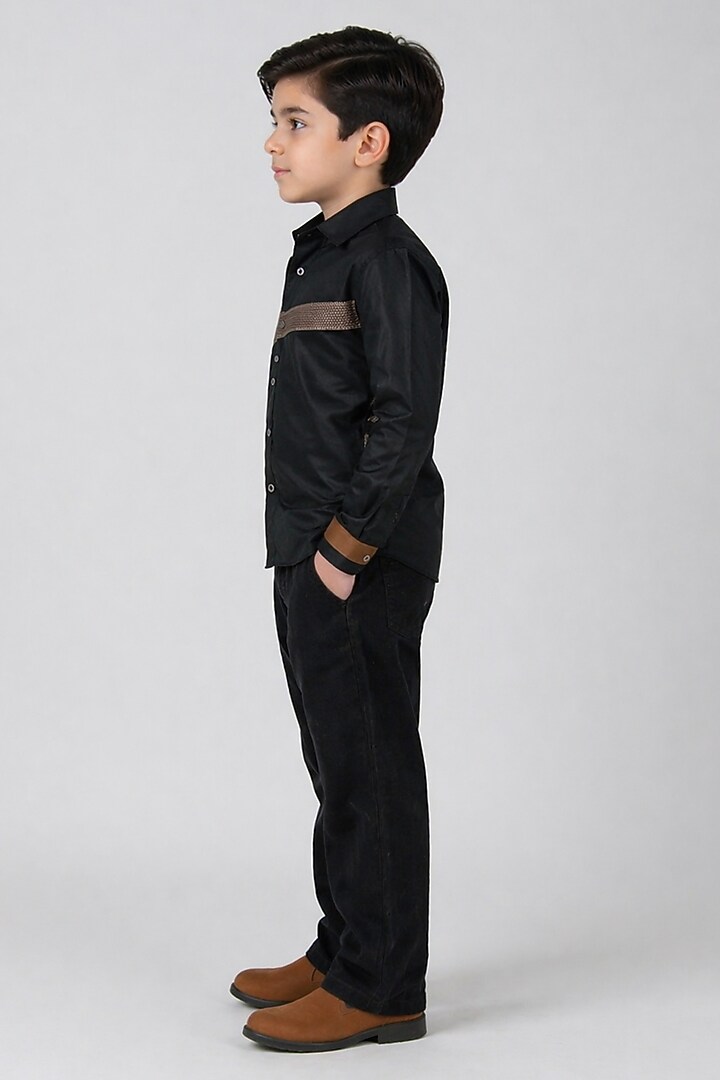 Black Cotton Embellished Shirt For Boys by Abkasa - Kids at Pernia's Pop Up Shop