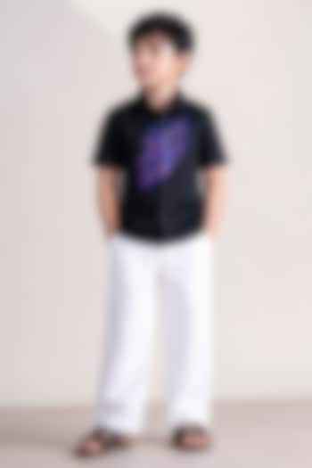 Black Linen Motif Embroidered Shirt For Boys by Abkasa - Kids at Pernia's Pop Up Shop