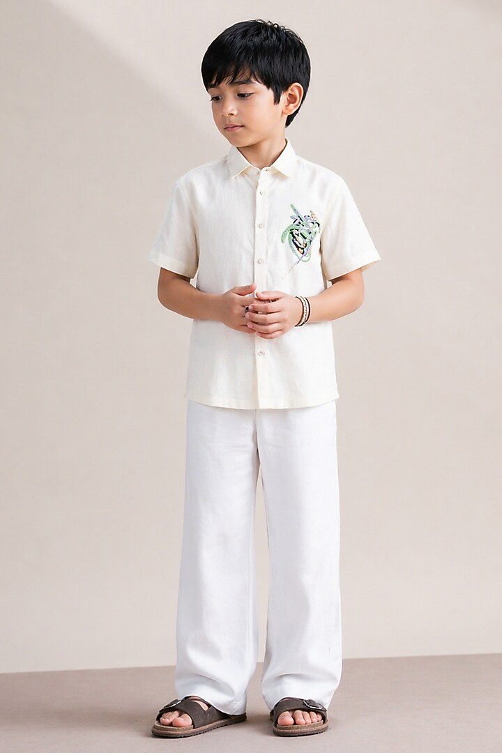 White Linen Shirt For Boys by Abkasa - Kids at Pernia's Pop Up Shop