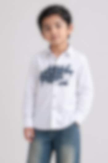 White Cotton Patchwork Embroidered Shirt For Boys by Abkasa - Kids at Pernia's Pop Up Shop