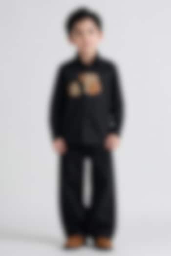 Black Cotton Abstract Patchwork Shirt For Boys by Abkasa - Kids at Pernia's Pop Up Shop