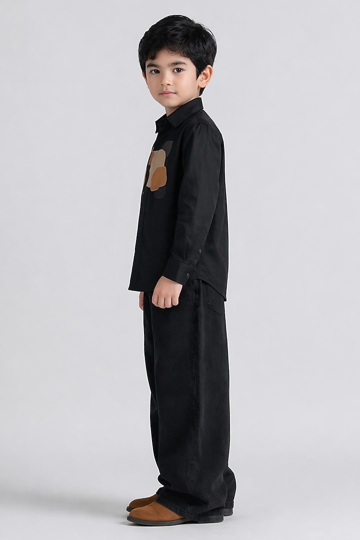 Black Cotton Abstract Patchwork Shirt For Boys by Abkasa - Kids at Pernia's Pop Up Shop