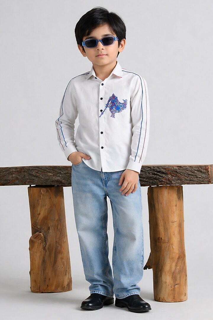 Silver Grey Cotton Shirt For Boys by Abkasa - Kids at Pernia's Pop Up Shop