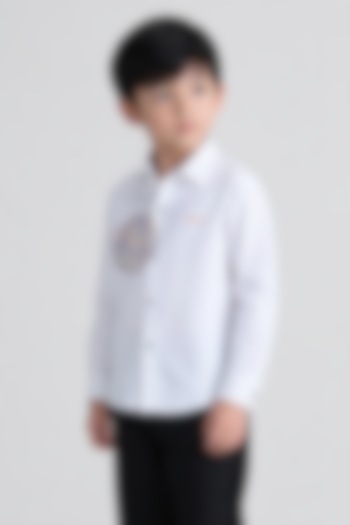 White Poly Viscose Embroidered Shirt For Boys by Abkasa - Kids at Pernia's Pop Up Shop