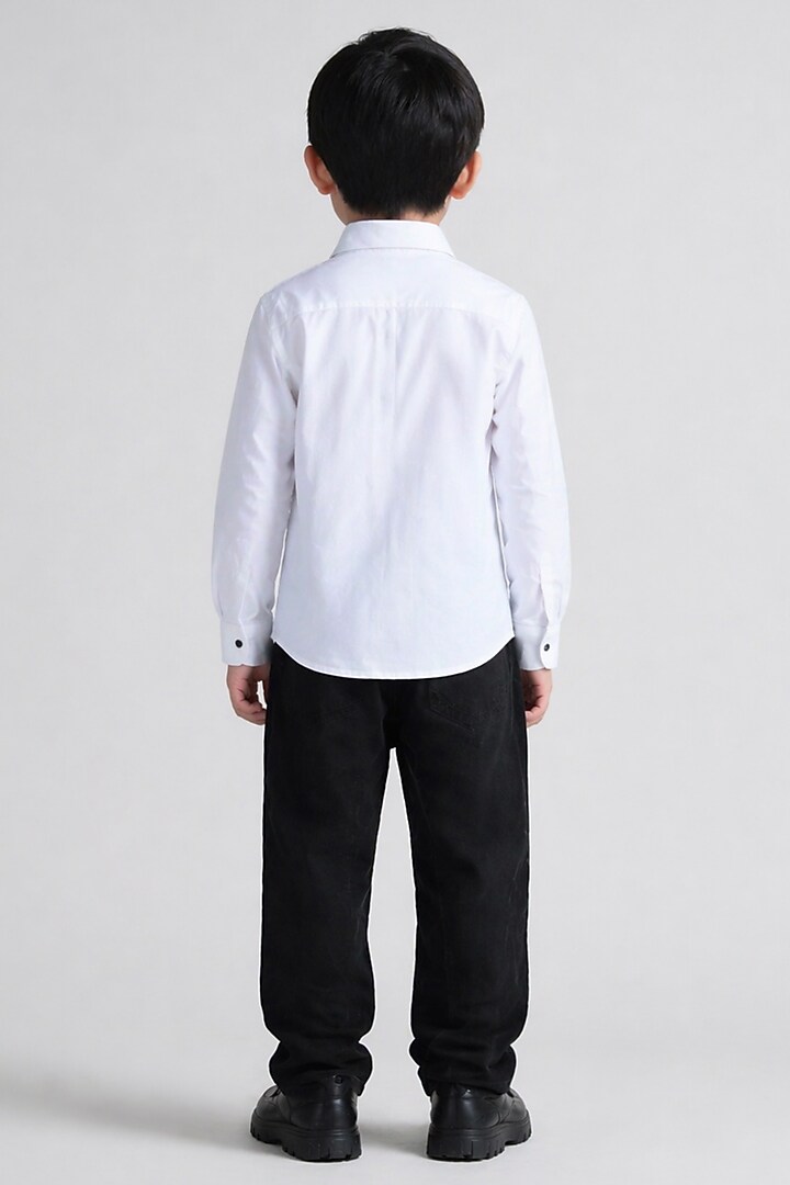 White Poly Viscose Embroidered Shirt For Boys by Abkasa - Kids at Pernia's Pop Up Shop
