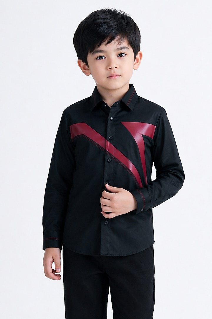 Black Cotton Shirt For Boys by Abkasa - Kids at Pernia's Pop Up Shop