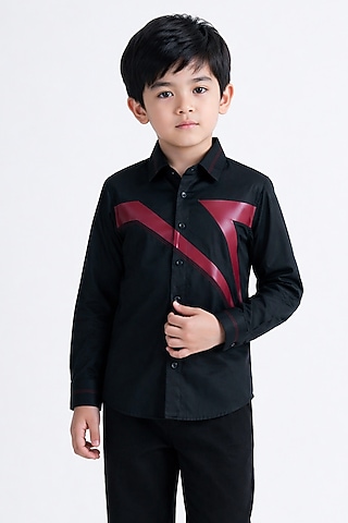Black Cotton Shirt For Boys by Abkasa - Kids