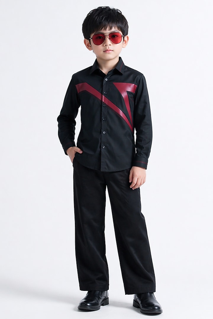 Black Cotton Shirt For Boys by Abkasa - Kids at Pernia's Pop Up Shop