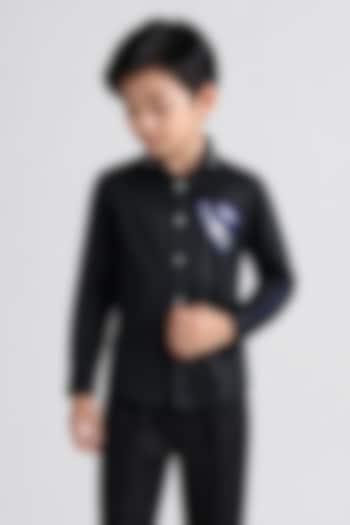 Black Cotton Patch Embroidered Shirt For Boys by Abkasa - Kids at Pernia's Pop Up Shop