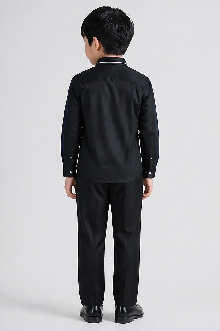 Black Cotton Patch Embroidered Shirt For Boys by Abkasa - Kids at Pernia's Pop Up Shop