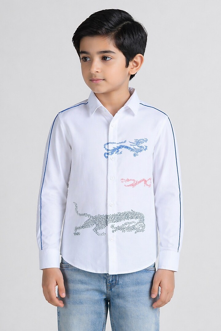 White Poly Viscose Shirt For Boys by Abkasa - Kids at Pernia's Pop Up Shop