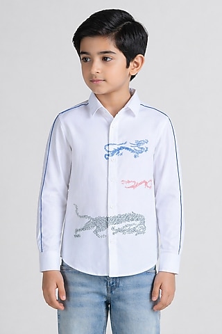 White Poly Viscose Shirt For Boys by Abkasa - Kids