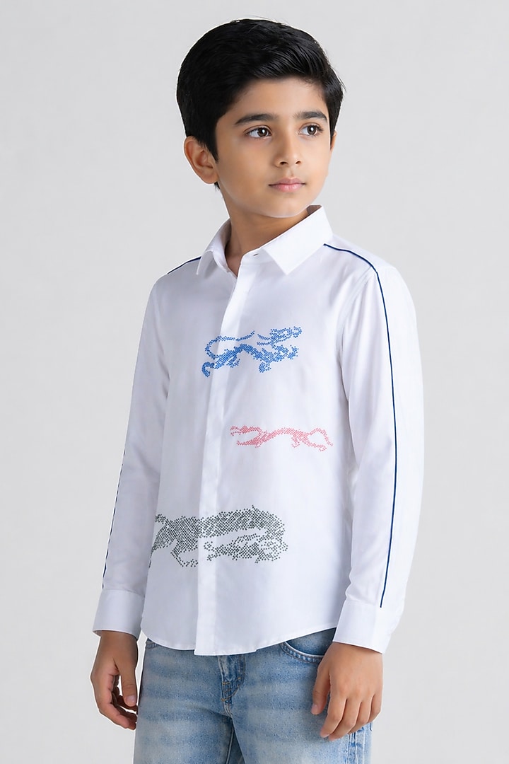 White Poly Viscose Shirt For Boys by Abkasa - Kids at Pernia's Pop Up Shop