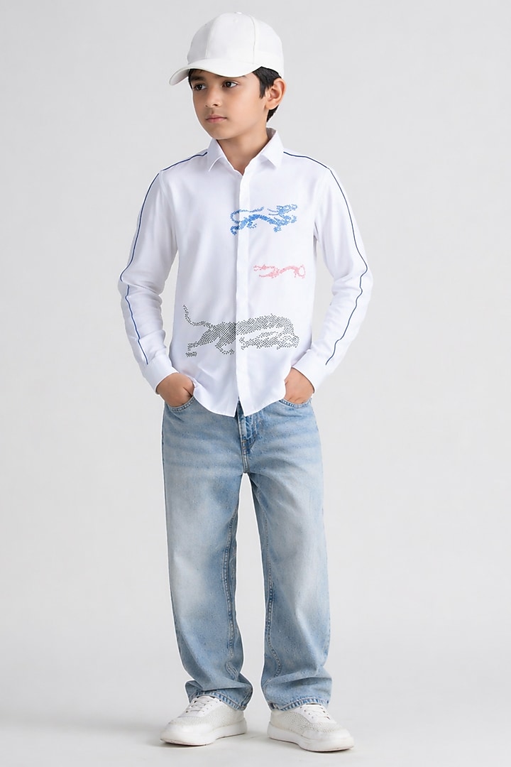 White Poly Viscose Shirt For Boys by Abkasa - Kids at Pernia's Pop Up Shop