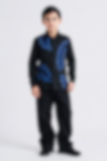 Black Poly Viscose Embroidered Shirt For Boys by Abkasa - Kids at Pernia's Pop Up Shop