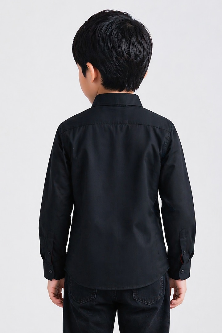Black Poly Viscose Embroidered Shirt For Boys by Abkasa - Kids at Pernia's Pop Up Shop