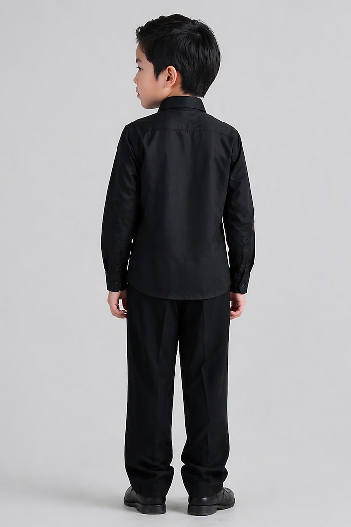 Black Poly Viscose Embroidered Shirt For Boys by Abkasa - Kids at Pernia's Pop Up Shop