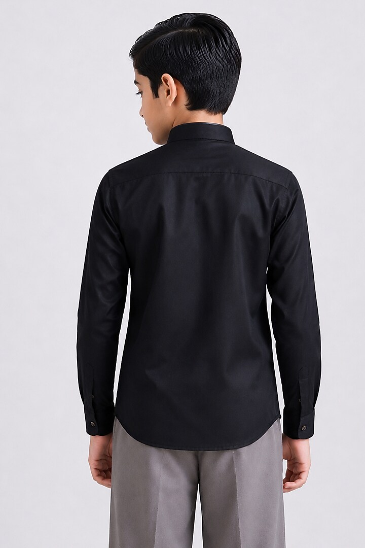 Black Cotton Embroidered Shirt For Boys by Abkasa - Kids at Pernia's Pop Up Shop