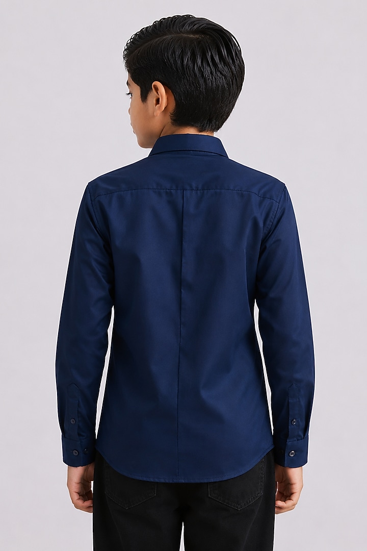Navy Blue Cotton Embroidered Shirt For Boys by Abkasa - Kids at Pernia's Pop Up Shop