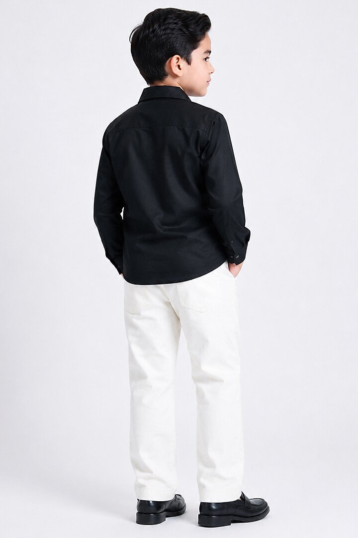 Navy Blue Cotton Motifs Work Shirt For Boys by Abkasa - Kids at Pernia's Pop Up Shop