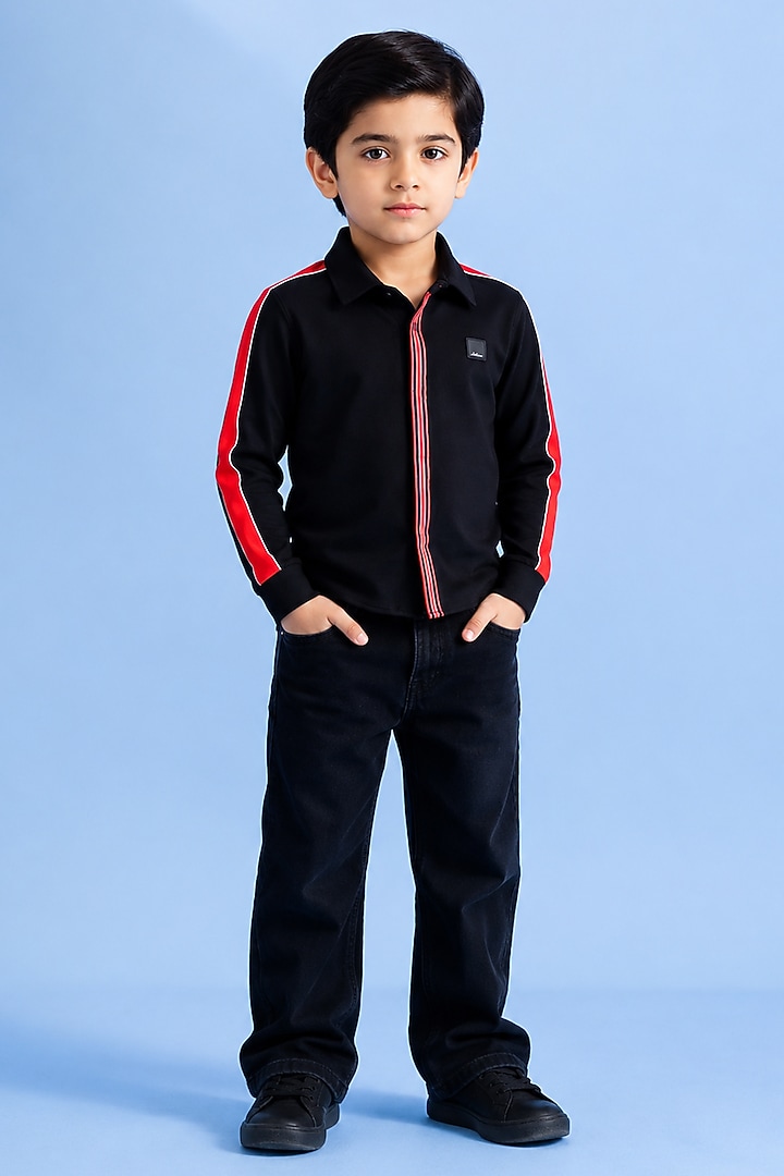 Black Jersey Shirt For Boys by Abkasa - Kids at Pernia's Pop Up Shop