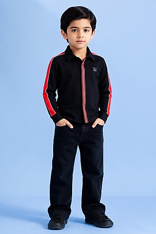 Black Jersey Shirt For Boys by Abkasa - Kids