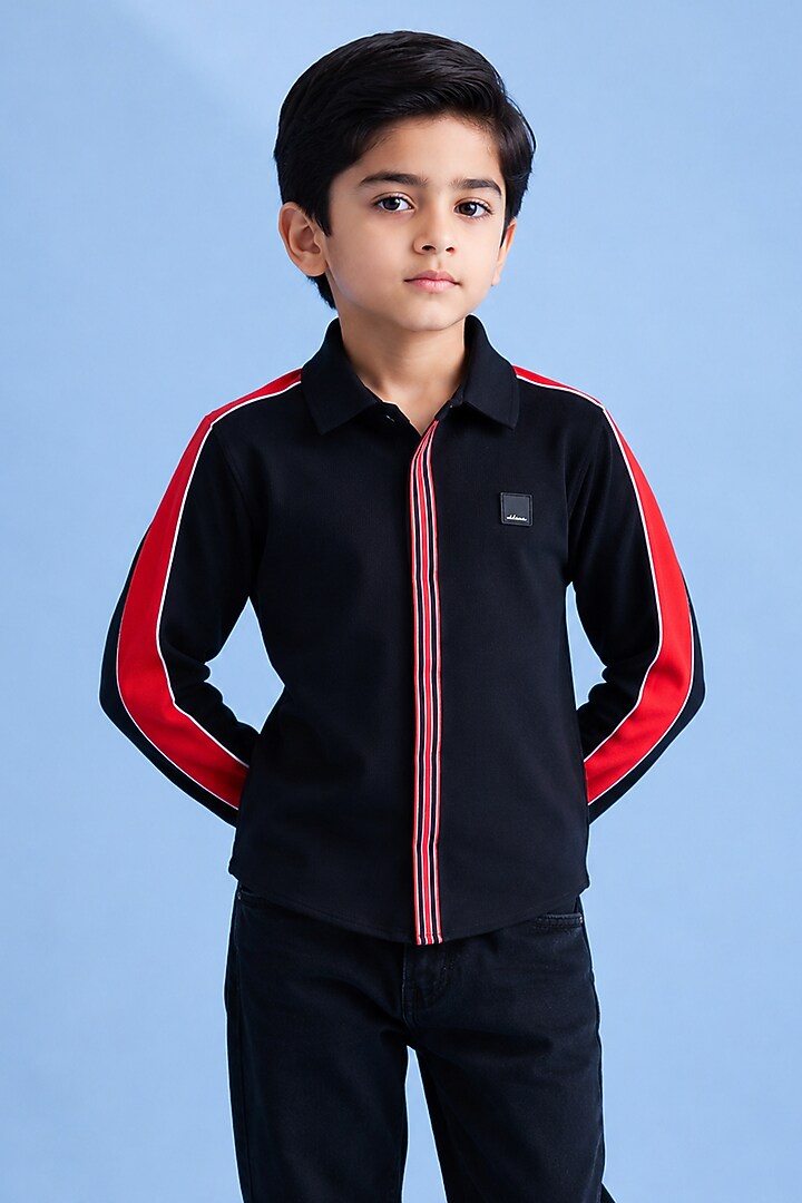 Black Jersey Shirt For Boys by Abkasa - Kids at Pernia's Pop Up Shop