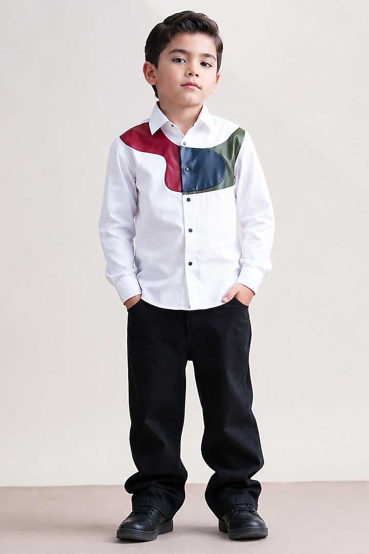 White Cotton Shirt For Boys by Abkasa - Kids at Pernia's Pop Up Shop