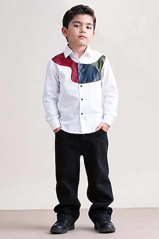 White Cotton Shirt For Boys by Abkasa - Kids