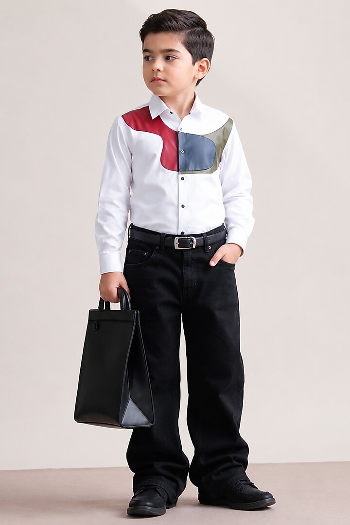White Cotton Shirt For Boys by Abkasa - Kids at Pernia's Pop Up Shop