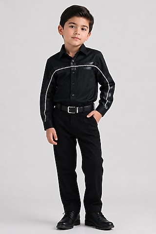 Black Cotton Shirt For Boys by Abkasa - Kids