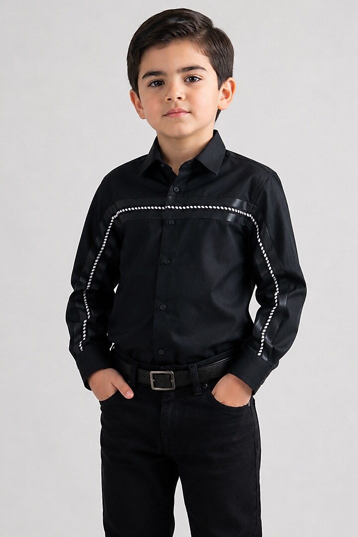 Black Cotton Shirt For Boys by Abkasa - Kids at Pernia's Pop Up Shop