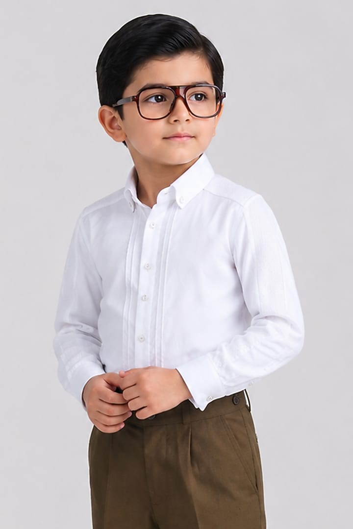 White Cotton Shirt For Boys by Abkasa - Kids at Pernia's Pop Up Shop