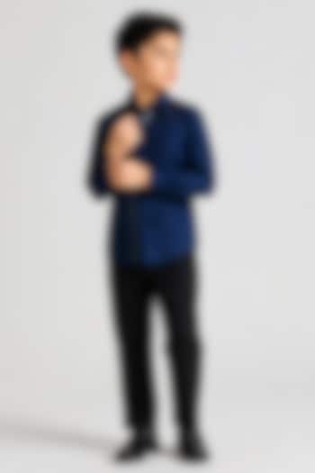 Navy Blue Cotton Shirt For Boys by Abkasa - Kids at Pernia's Pop Up Shop