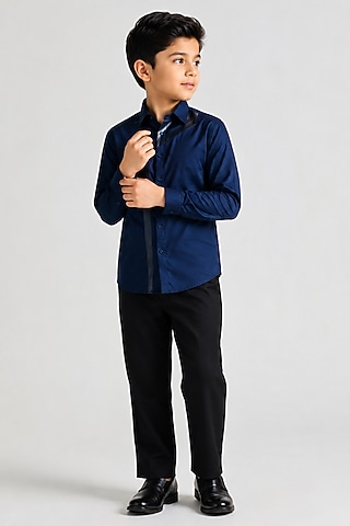 Navy Blue Cotton Shirt For Boys by Abkasa - Kids