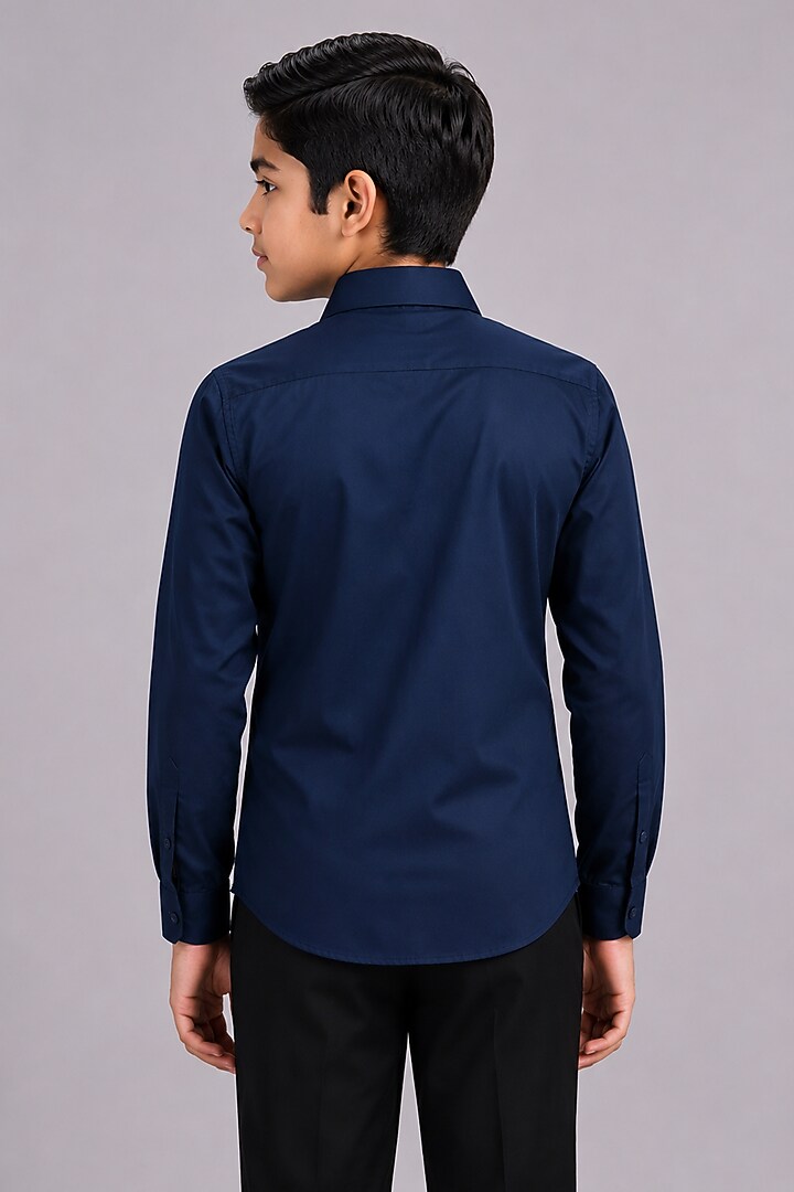 Navy Blue Cotton Shirt For Boys by Abkasa - Kids at Pernia's Pop Up Shop