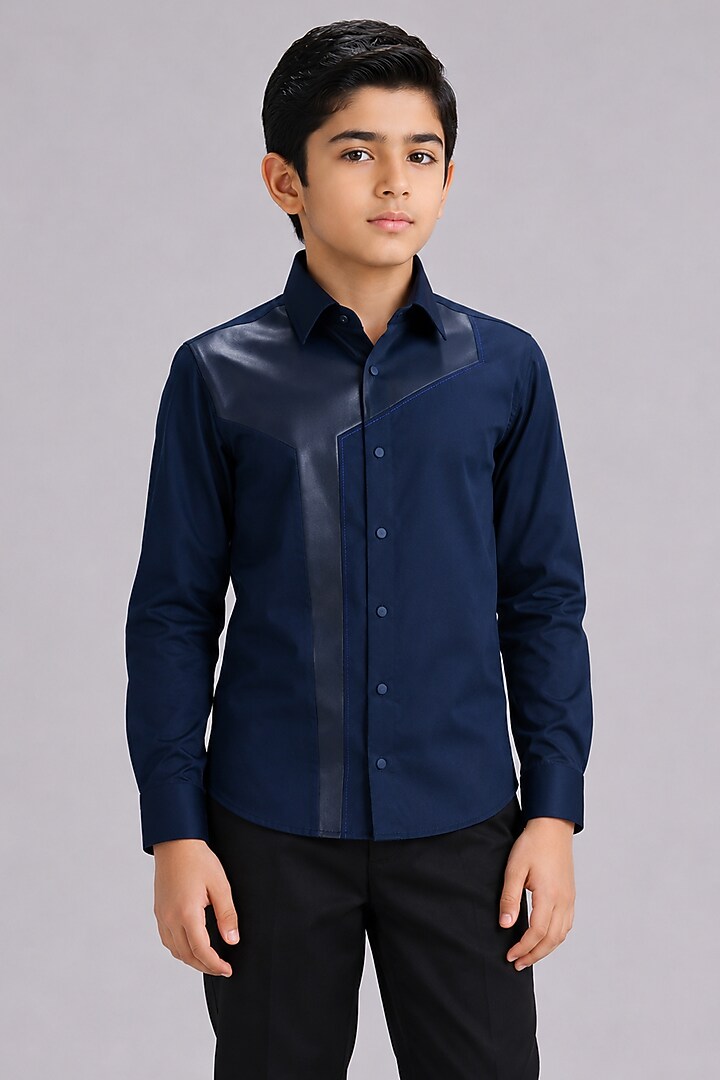 Navy Blue Cotton Shirt For Boys by Abkasa - Kids at Pernia's Pop Up Shop