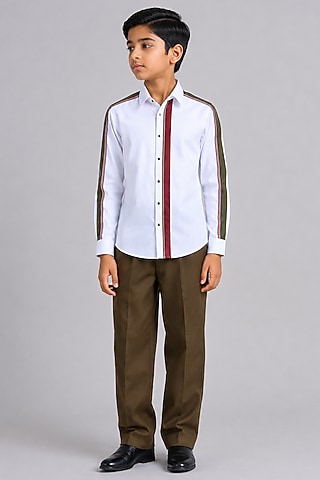 White Cotton Shirt For Boys by Abkasa - Kids