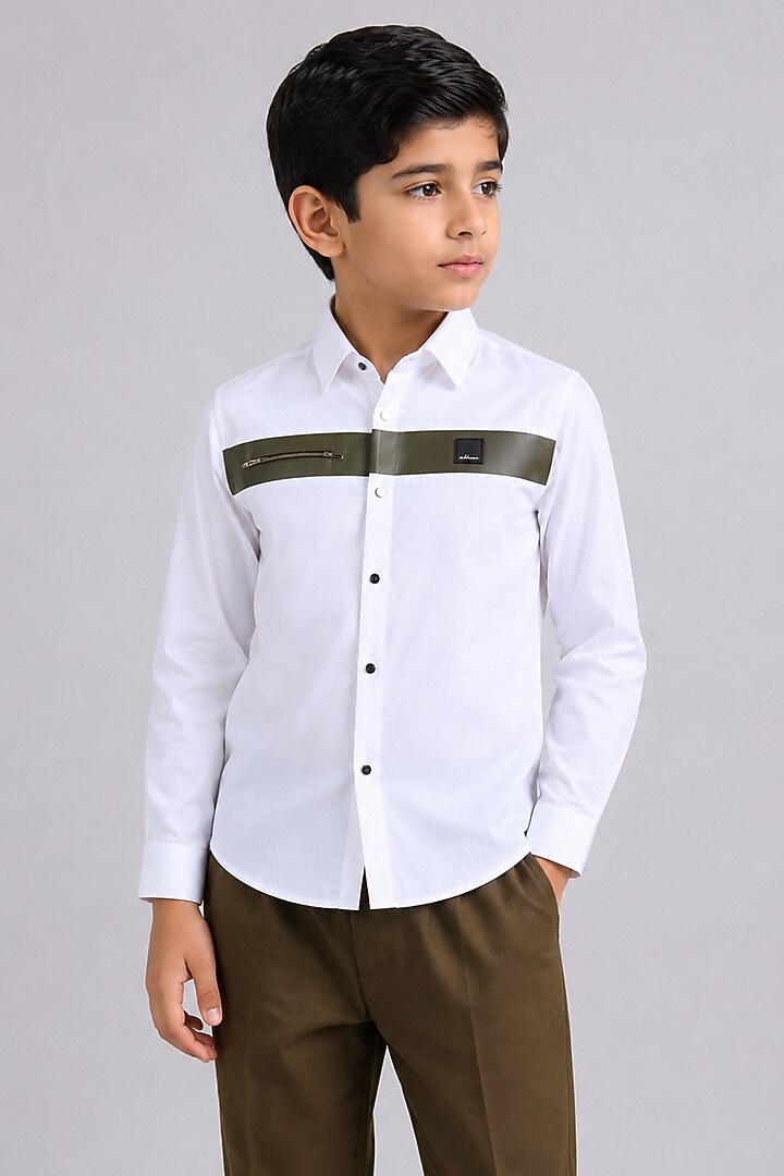 White Cotton Shirt For Boys by Abkasa - Kids at Pernia's Pop Up Shop