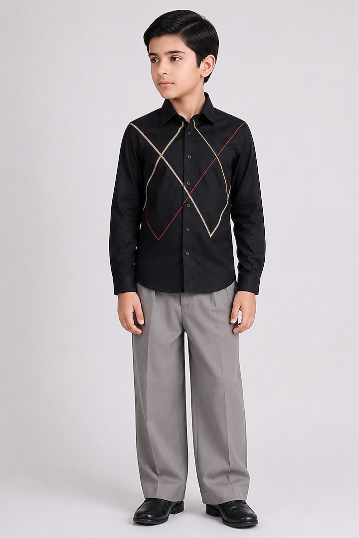 Black Cotton Shirt For Boys by Abkasa - Kids at Pernia's Pop Up Shop