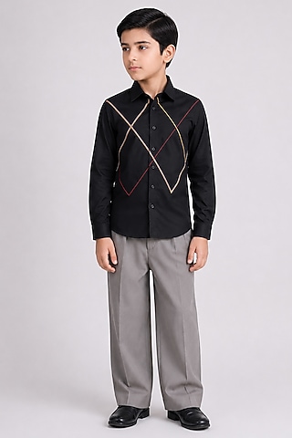 Black Cotton Shirt For Boys by Abkasa - Kids