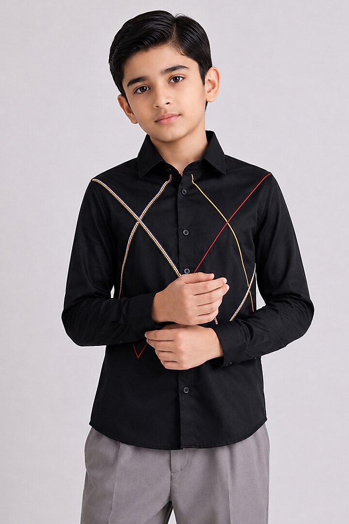 Black Cotton Shirt For Boys by Abkasa - Kids at Pernia's Pop Up Shop