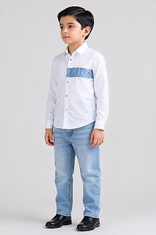 White Cotton Shirt For Boys by Abkasa - Kids