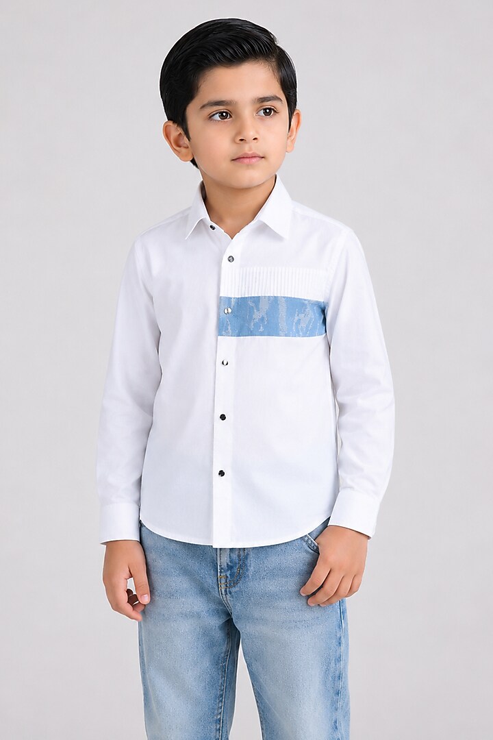 White Cotton Shirt For Boys by Abkasa - Kids at Pernia's Pop Up Shop