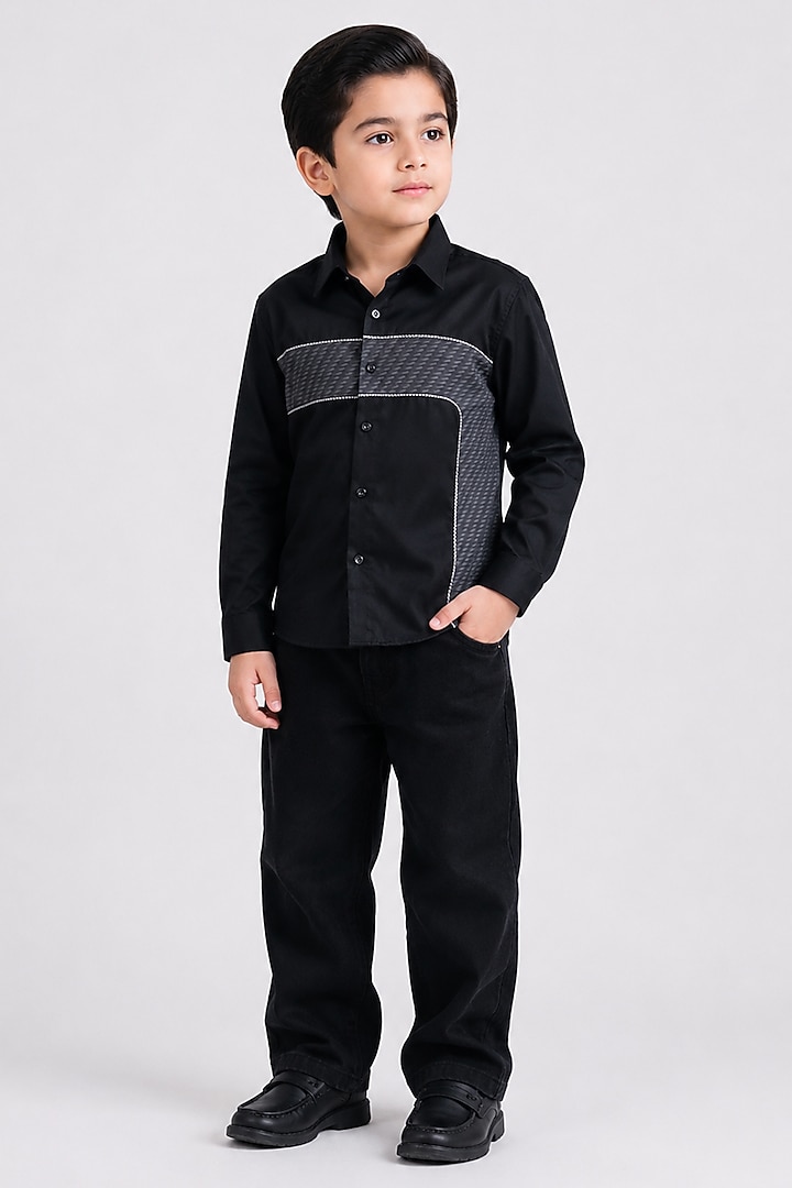 Black Cotton Shirt For Boys by Abkasa - Kids at Pernia's Pop Up Shop