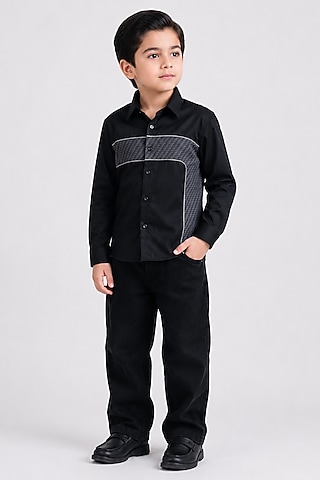 Black Cotton Shirt For Boys by Abkasa - Kids