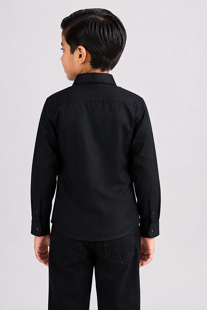 Black Cotton Shirt For Boys by Abkasa - Kids at Pernia's Pop Up Shop