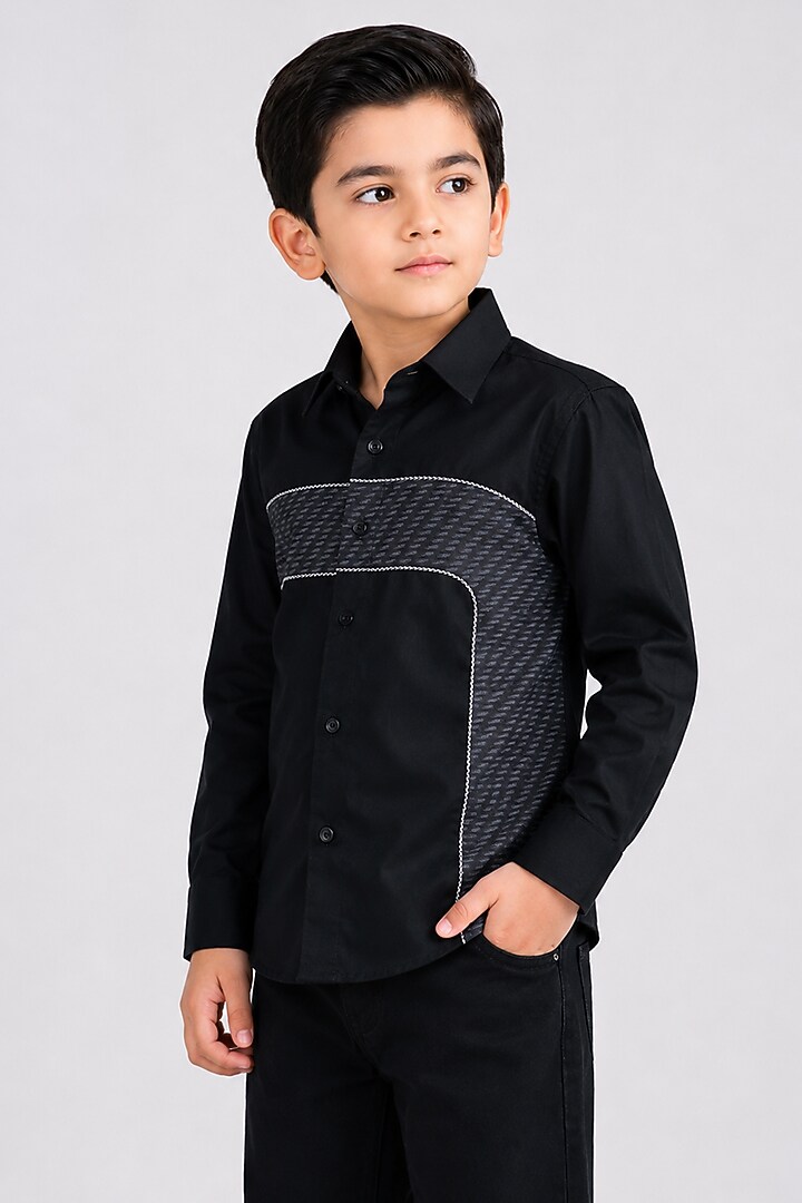 Black Cotton Shirt For Boys by Abkasa - Kids at Pernia's Pop Up Shop