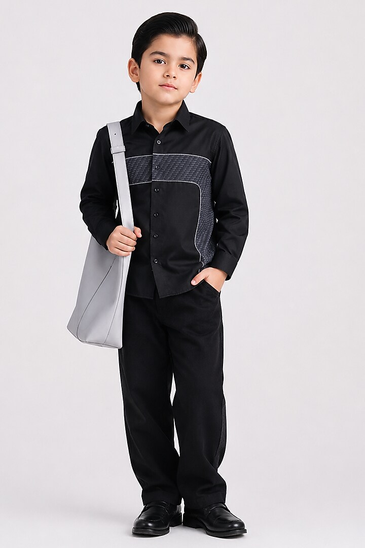 Black Cotton Shirt For Boys by Abkasa - Kids at Pernia's Pop Up Shop